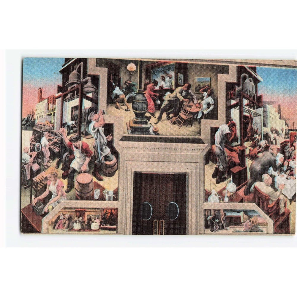 Vintage Thomas Hart Benton Murals Postcard Jefferson City Missouri Tolson Drug